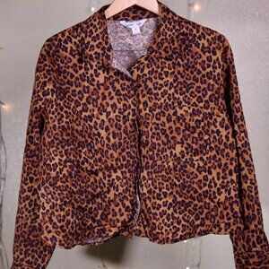 Cropped Button Down Leopard Print Shirt - Women's Old Navy - Size XL Plus Size